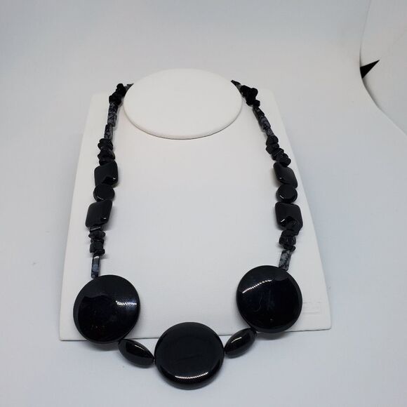 Snowflake Obsidian & Obsidian Necklace - Picture 1 of 4